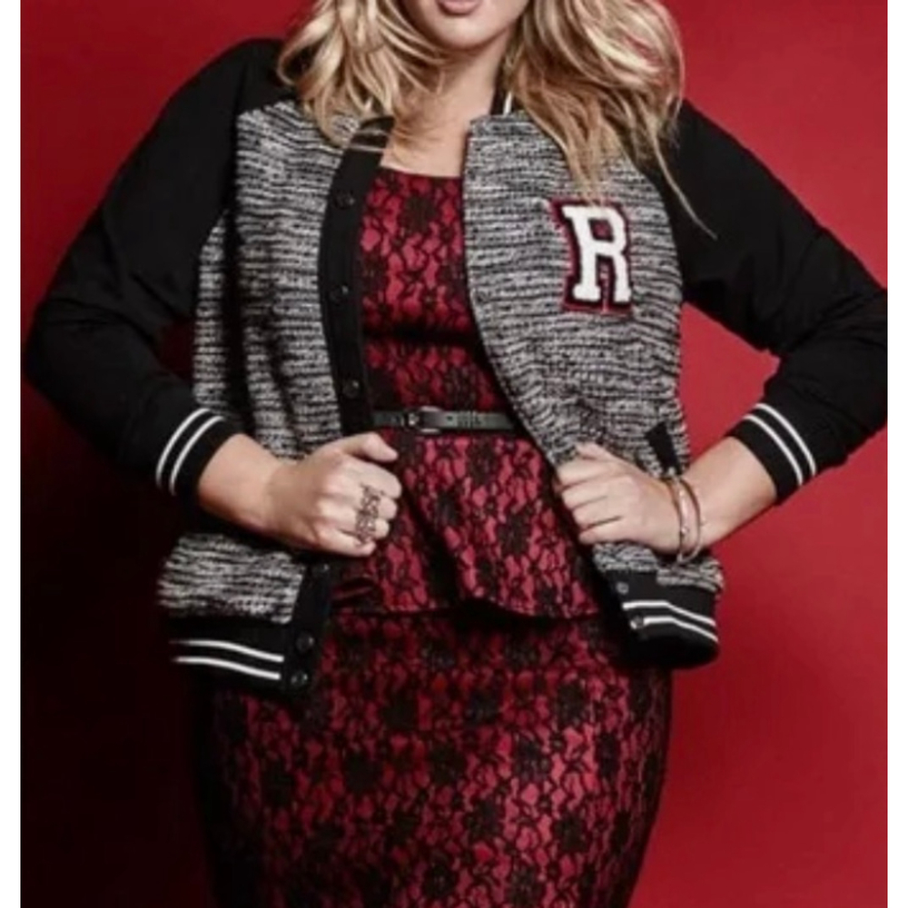 Women's Rebel Wilson for Torrid Varsity Jacket 1X Black Gray